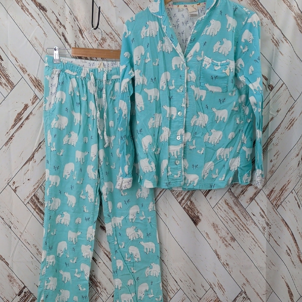 munki munki Polar Bear‎ Flannel Pajama Set - Light Blue